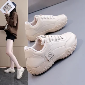 Autumn New Women’s Platform Bread Shoes Thick Sole Casual Sports Sneakers White Versatile Shoes for Streetwear