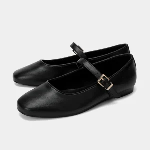 Autumn New Women’s Solid Black PU Round Toe Square Toe Ballet Flats Shallow Mary Jane Shoes
