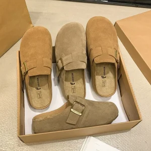 Autumn New for Clogs & Mules Women’s Half Slip-On Slippers with Height Increasing Closed-Toe Design