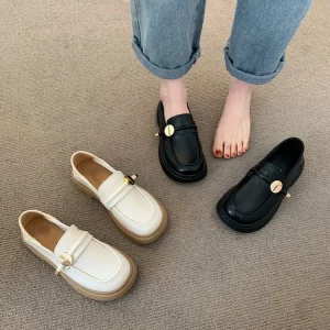 Autumn Spring Summer Ballet Loafers Breathable Women Low Heel Slip On with Soft Leather Lining Light Black Women’s Flat Shoes