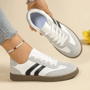 Autumn Spring Women’s Casual Classic Lace up Flat Bottom Running Shoes Simple Campus Style All Match Anti Slippery White