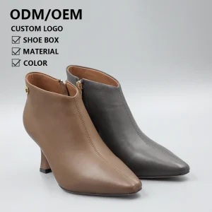 Autumn Winter Chunky Heel Female Pointed Toe Women Ankle Boots Genuine Leather Western Retro Women’s Short Shoes