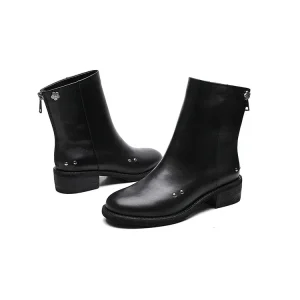 Autumn Winter Genuine Leather Women’s British Korean Style Flat Retro Soft Rear Zipper Boots