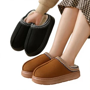 Autumn Winter Lace Women’s Slippers EVA Outsole Plush Lining Non-slip Warm Wear Resistant Indoor Outdoor Couple Household Use