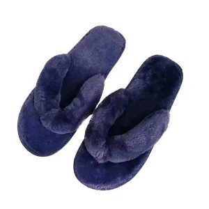 Autumn Winter Ladies Fluffy Faux Fur Soft Embroidered Flip Flop for Indoor Outdoor Fashionable Comfortable Warm Anti Slip