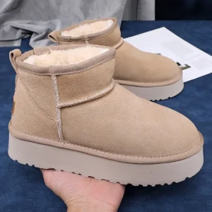 Autumn/Winter New Women’s Designer Snow Boots with Velvet Warm Leisure Large Couple Thick Bottom Cotton Boots Black