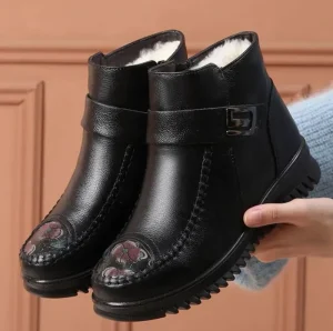 Autumn Winter Warm Cotton Boots for Middle Aged Elderly Women Non-Slip Mom Short Boots