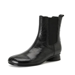 Autumn Winter Women’s Ankle Chelsea Boots Square Toe Chunky Heel 3cm Zip Closure Cow Leather Upper Genuine Leather