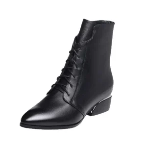 Autumn Winter Women’s New Short Boots with Thick Heels and British Style Leather Boots Fashionable and Warm