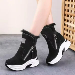 Autumn Winter Women’s Shoes New Style Hidden Heel Platform Thick Sole Casual High Top Genuine Leather Snow Boots