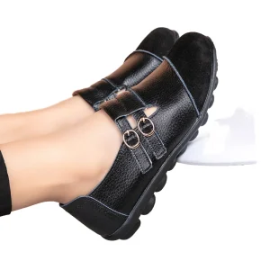 Autumn Women’s Flats Casual Velcro Loafers PU Upper Mixed Colors Height Increasing Large Size Button-Up