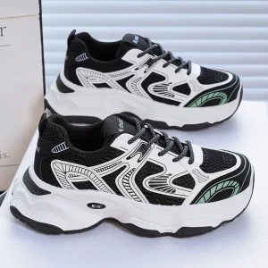 Autumn Women’s Lace Up Breathable Mesh Korean Style Versatile Thick Soled Height Increasing Running Casual Dad Trendy Shoes