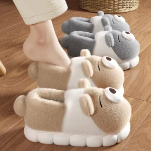 Autumn and Winter Bear Cotton Full coverage Thick soled Men’s and Women’s slippers Outdoor Warm Shoes Increase Height