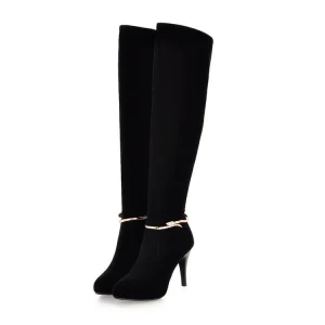 Autumn and Winter Chivalry Boots Fashion Metal Inlaid Diamond High Heel Knee Suede High Tube Women’s Boots