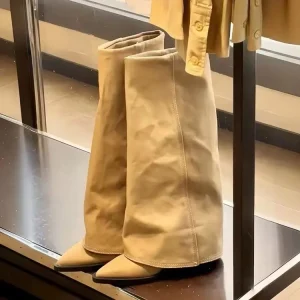 Autumn and Winter Pointed Thick Heel Pants Women’s Boots 820 1 Retro Long Boots High Heels Western Cowboy Boots