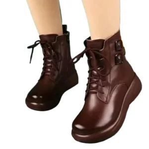 Autumn and Winter Warm Women’s Boots with Velvet Thick Soled Sponge Cake Short Boots Retro Lace Up Women’s Boots