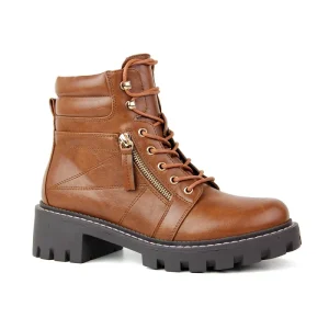 Autumn and Winter Women’s Shoes Round Head Thick High Heels Water Platform Leather Boots Lace up Short Boots