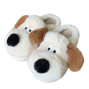 Autumn and Winter Women’s Soft Sole Slippers Casual Home Custom Cute Dog Winter Indoor Plush Slippers