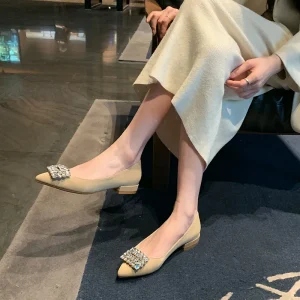 B2001 2 Size 35-45 Women’s Chunky Heel Pointed Toe Shoes Rhinestones Slip-On Evening Party Footwear Elegant Dress Casual Daily