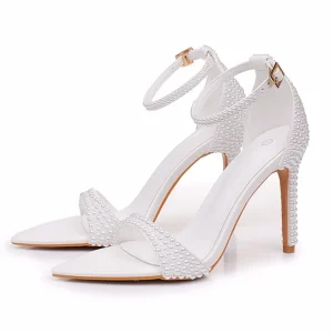 BS085 Pearls Stiletto Heels Sandals Point Toe Women’s High Heel Pump Shoes for Bride Wedding Party Evening Dress Shoes 11cm Heel