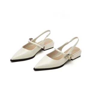 BUKEN Comfortable Breathable Lightweight Women’s Flat Ballerina Shoes Solid Black Mary Jane Pointed Toe Strap Slip On