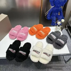 Bajia Maomao Women’s Fashion Flat Slippers Embroidered Lamb Wool Thick Bottom for Autumn Winter Outer Wear