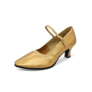Ballroom Dance Shoes for Women Gold Leather 5.5cm Mid Heel Sandals Pumps BD Waltz Salsa Tango Women’s Latin Dance Shoes Standard