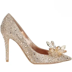 Banquet Bridesmaid Flats Cinderella Crystal Slippers Rhinestone Champagne Silver Pointed Toe Breathable Wedding Bridal