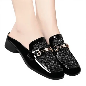 Baotou Half Slippers Women’s Summer Mama Shoes Outer Wear Mesh Goule Hollow out Low heeled Sandals Rubber Outsole Heel