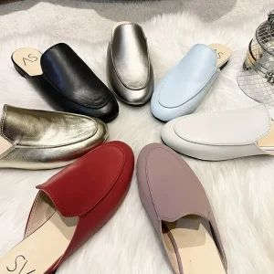 Baotou Women’s Closed Toe Slip-On Animal Prints Summer Flat Half Slippers