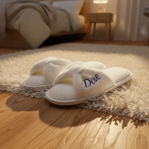 Beautiful Open Toe Women’s White Coral Fleece Disposable Warm Hotel Spa Slippers for Summer Winter Comfortable Anti Slip Design