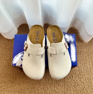 Best Quality Outdoor Flat Mule Clog Genuine Leather Suede Cork Foot Bed Solid Fashion Fur Women’s Slides Shoes