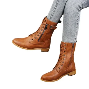 Big Size 35-43 Women’s Ankle Western Boots Zip Closure Height Increasing Solid Pattern Rubber Outsole Winter Shoes E806
