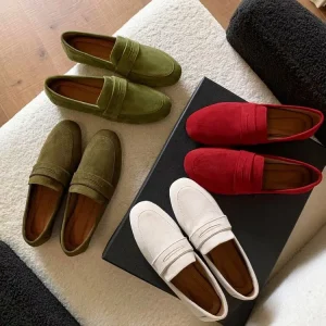 Big Size 42 Shoes for Lady Autumn New Vintage Round Toe Kid Suede Women Shoes Daily Comfortable Slip On Flats Loafers Green