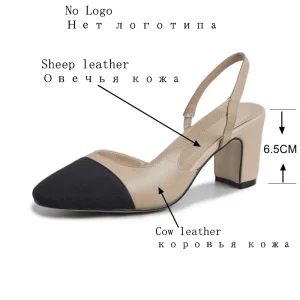 Big Size 45 Women Square Toe Summer Slingbacks High Heel Square Heel Thick Leather Mixed Colors Pumps