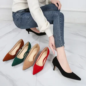 Big Size 46 Women’s Dress Shoes 2 Inch Hell Pointed Toe Suede Comfortable Hard-wearing Formal Women Ladies Shoes