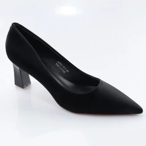 Big Size New Low Top Working Autumn Leather Thick Solid Color Light Mouth PU Set Toe Head High Heel Women’s Shoes
