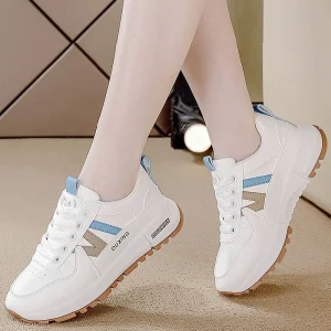 Big Size Women’s Shoes Microfiber Lace Up Waterproof Midsole Color Blocking Sneakers