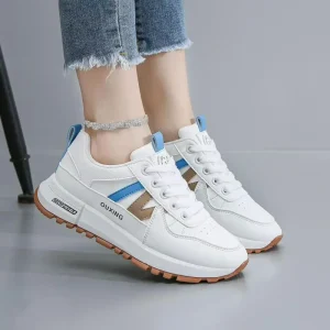 Big Size Women’s Shoes Microfiber Lace Up Waterproof Midsole Color Blocking Sneakers