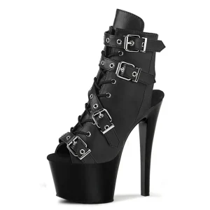 Black 17 cm Pole Dance Model Walk Show Leaky Toe Big Size Thin Heel Short Boots Gothic Club Platform Fashion Women’s Boots