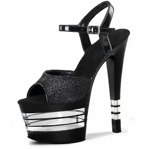 Black Bright Pink Thin Heel 17 cm Fish Mouth Leaky Toe High Heels Steel Pipe Dance Sexy Women’s Summer Large Sandals