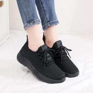 Black Casual Sneakers Spring Summer Women’s Mesh Lace-Up Lightweight Breathable Comfortable Soft Sole Office Work Shoes