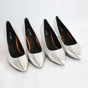 Black Comfortable Leather Shoes Stiletto Heel Women’s Overalls Shoes Stewardess High Heels Bank Work Shoes Pointed Pumps Silver