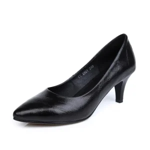 Black Cow Genuine Leather Women’s Thin Heels Cushioning Breathable Anti Slip Professional Work Shoes Summer Autumn