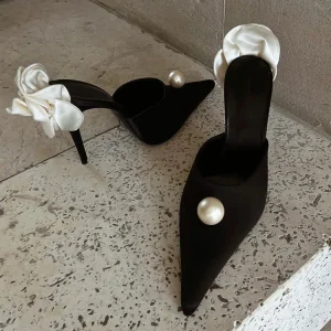Black Exquisite New Fashionable High Heels Shoes Women High Heels Sandals with Pearl