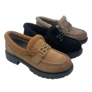 Black Fashion PU Platform Loafers for Women Slip-On Adjustable Strap Buckle Toe Chunky Comfort Shoes for Work Dressy Occasions