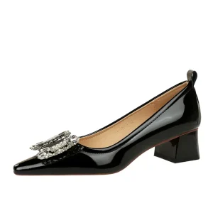 Black Formal Mid-Heeled Women’s Shoes Pointed Toe Ankle Style Square Heel Comfort Fashion Trend Summer Office Wedding Rubber