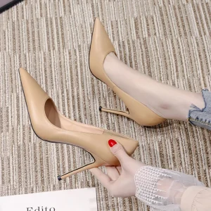 Black High Heels Professional Work Fine Heels Comfortable Soft Leather Single Shoes for Women