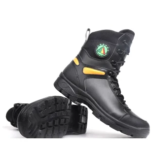 Black Leather Firefighter Suits With Heat Insulation Steel Toe Boots