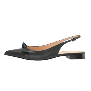 Black PU Pointed Toe Slingbacks Buckle Knot Women’s Flat Pumps